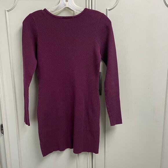 AGB Plum Ribbed Mini Dress Tunic Size Large Pockets Long Sleeve Casual Layering - Picture 2 of 4